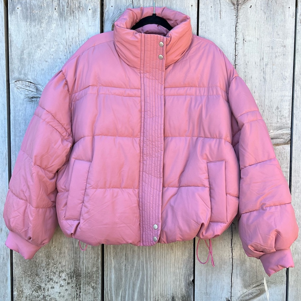 NWT Free People mauve pink rose full zip oversized winter puffer jacket